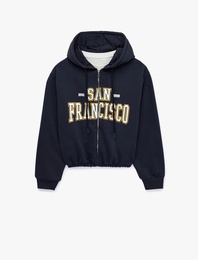 Uzun Kollu Kapüşonlu Fermuarlı Crop Sweatshirt