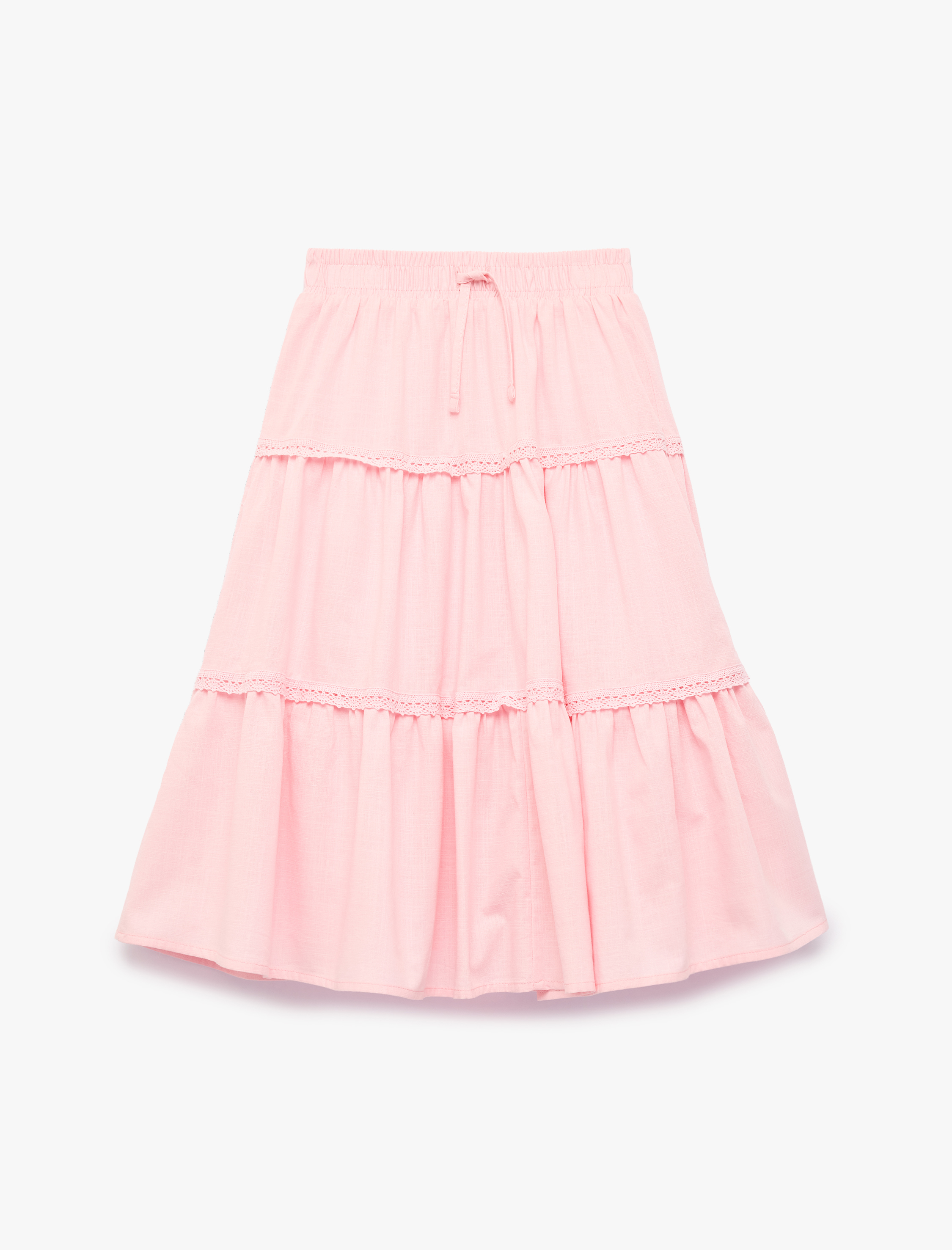  Kız Çocuk Pamuklu Bağlamalı Rahat Kalıp Dantel Detaylı Katlı Etek