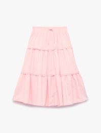 Pamuklu Bağlamalı Rahat Kalıp Dantel Detaylı Katlı Etek