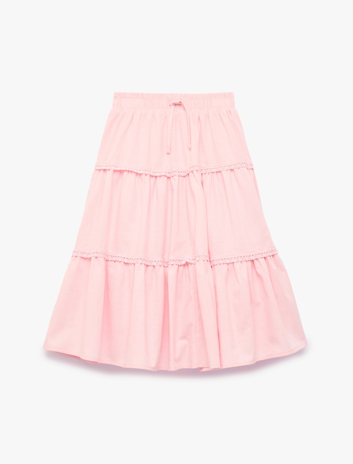 Kız Çocuk Pamuklu Bağlamalı Rahat Kalıp Dantel Detaylı Katlı Etek