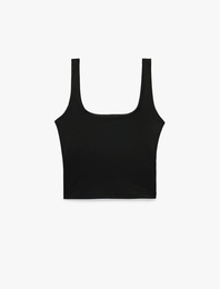 Kare Yaka Slim Fit Kalın Askılı Crop Bluz