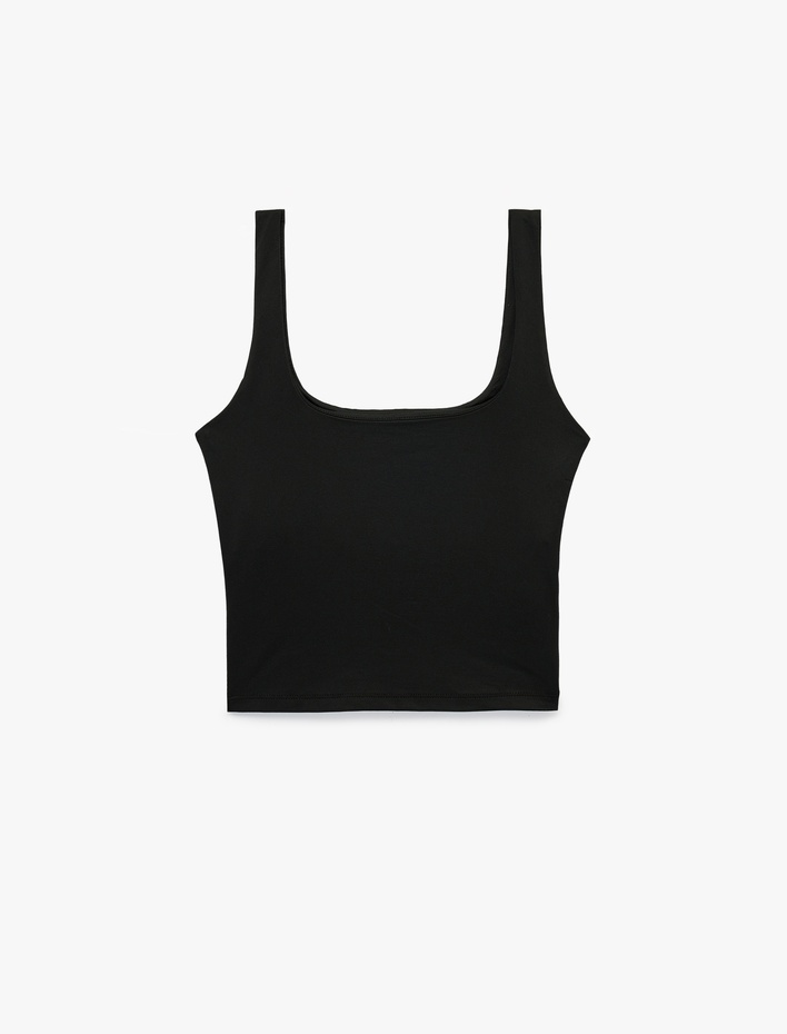  Kare Yaka Slim Fit Kalın Askılı Crop Bluz