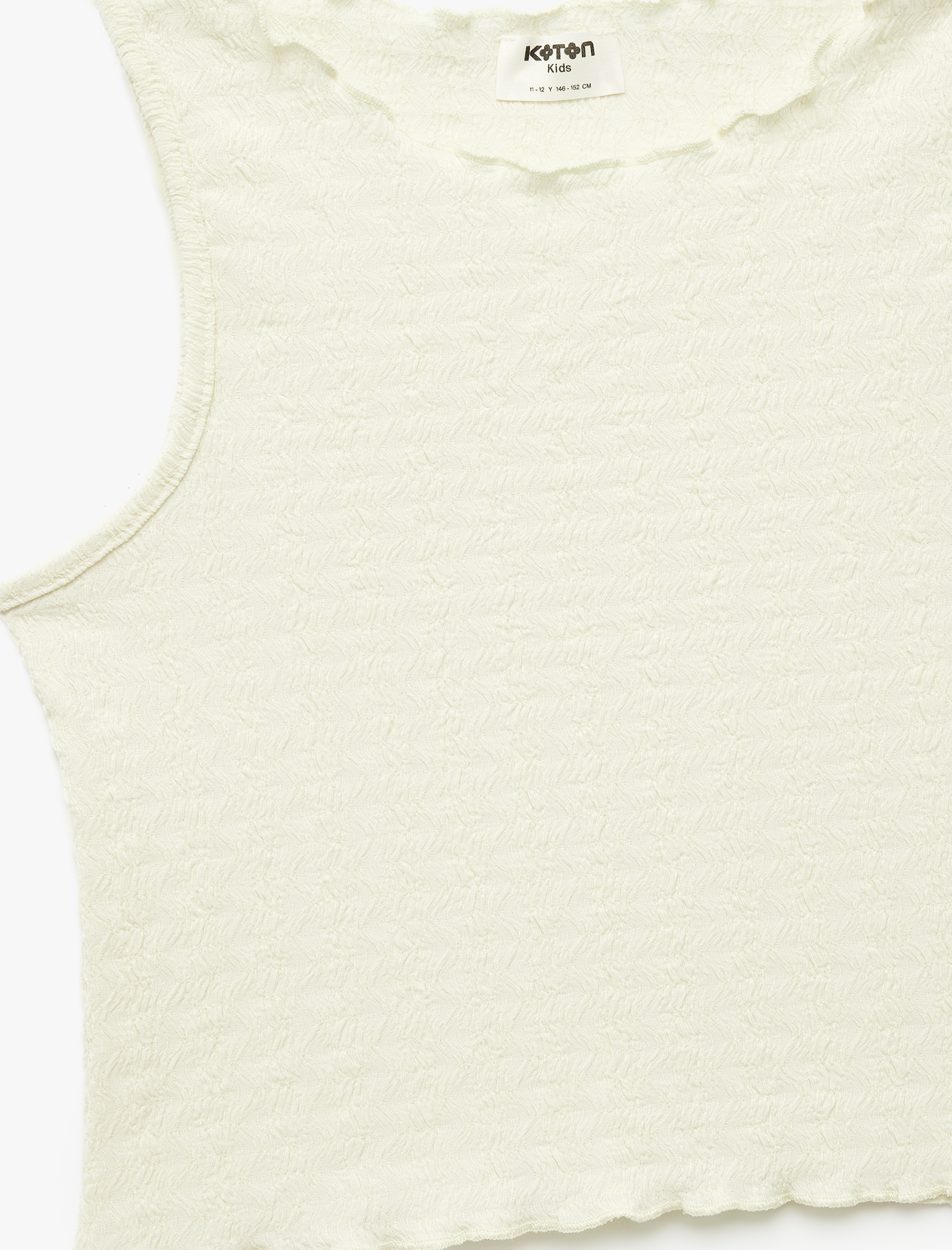  Kız Çocuk Kolsuz Bürümcük Fırfır Detaylı Bisiklet Yaka Crop Atlet