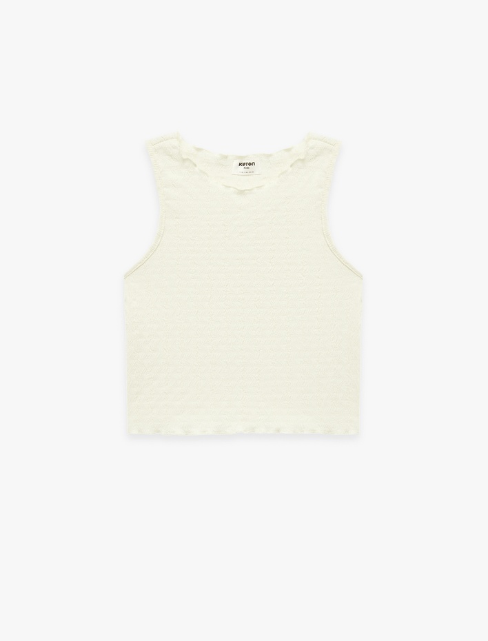 Kız Çocuk Kolsuz Bürümcük Fırfır Detaylı Bisiklet Yaka Crop Atlet