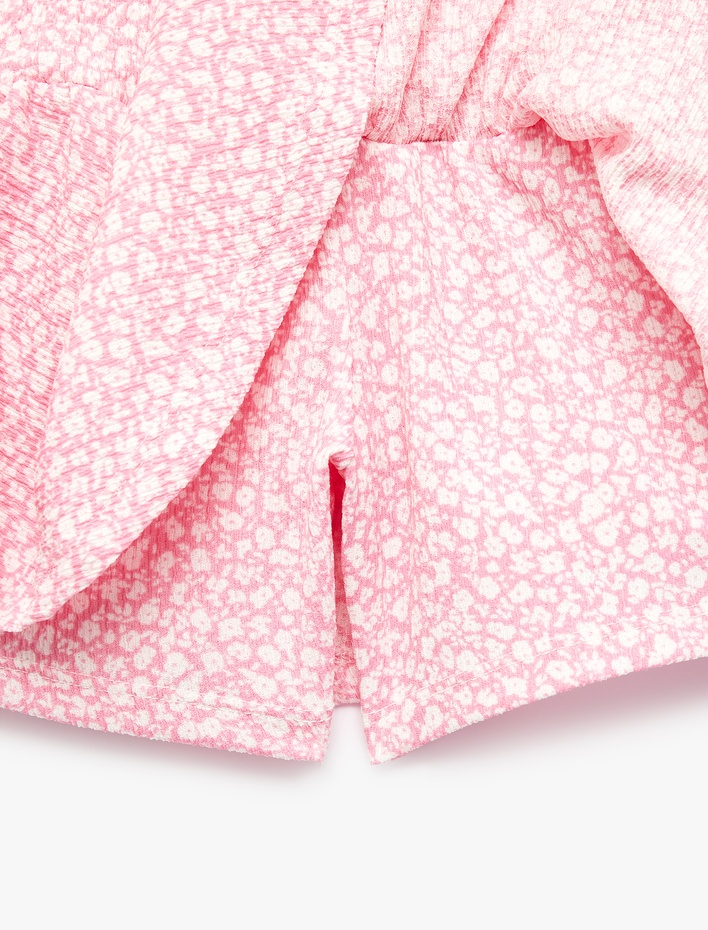 Kız Çocuk Fiyonklu Gipeli Bürümcük Çiçekli Şort Etek