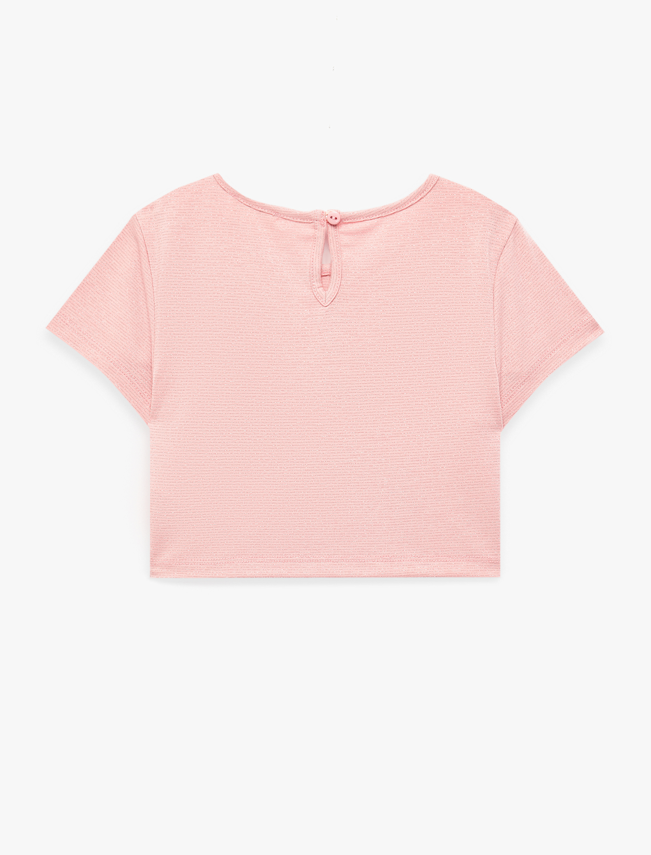  Kız Çocuk Taş Detaylı Yıldızlı Viskon Karışımlı Kısa Kollu Bisiklet Yaka Crop Bluz