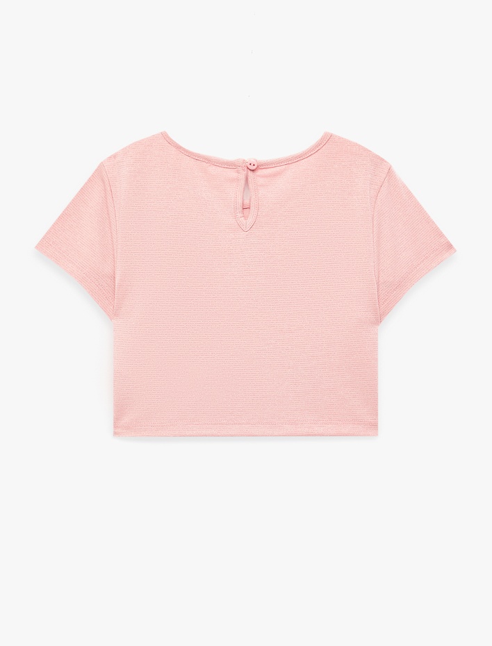 Kız Çocuk Taş Detaylı Yıldızlı Viskon Karışımlı Kısa Kollu Bisiklet Yaka Crop Bluz