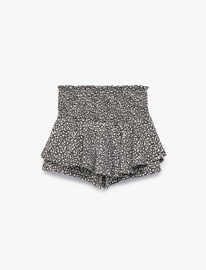 Kız Çocuk Fiyonklu Gipeli Çiçek Desenli Pileli Şort Etek