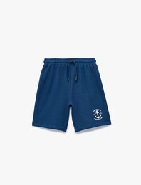 Pamuklu Cepli Baskılı Beli Bağcıklı Şort