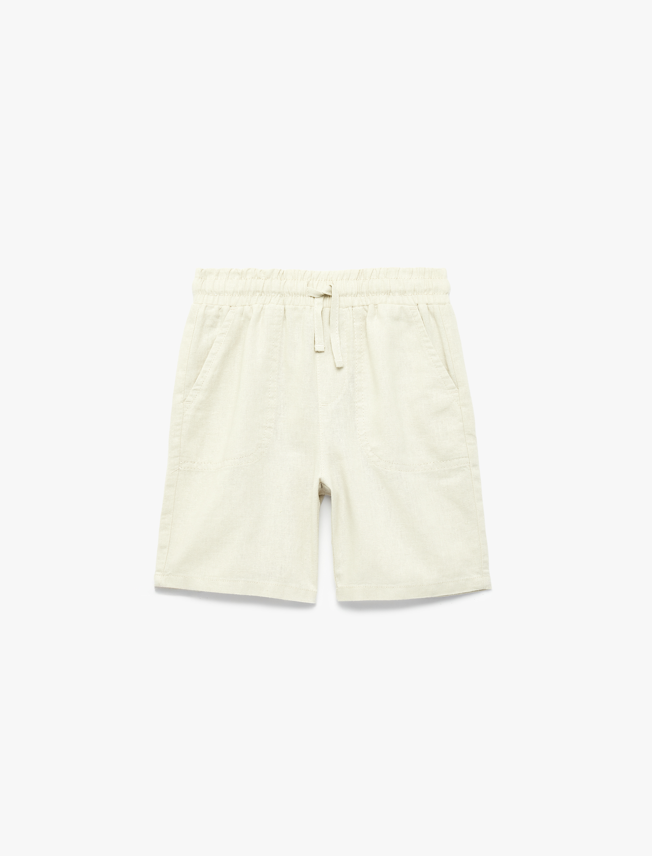  Erkek Çocuk Keten ve Viskon Karışımlı Beli Bağcıklı Basic Şort