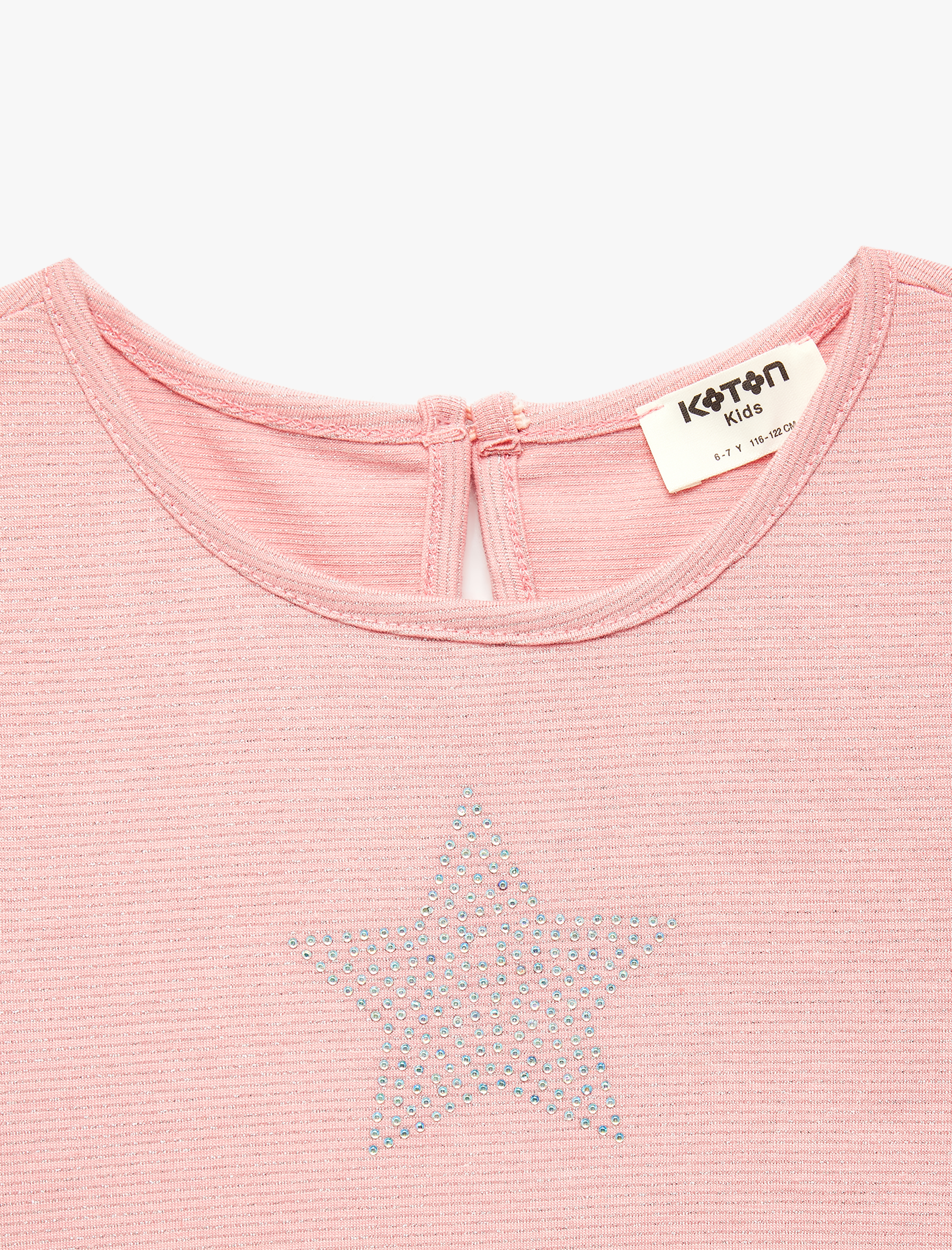  Kız Çocuk Taş Detaylı Yıldızlı Viskon Karışımlı Kısa Kollu Bisiklet Yaka Crop Bluz