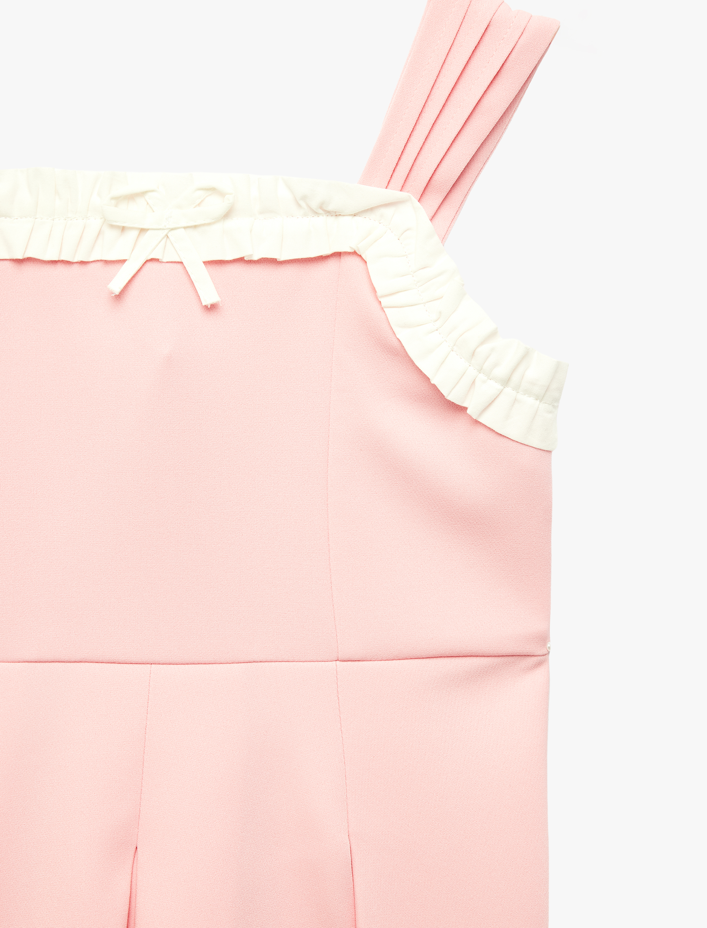  Kız Çocuk Askılı A Kesim Fiyonk Detaylı Pileli Kare Yaka Elbise