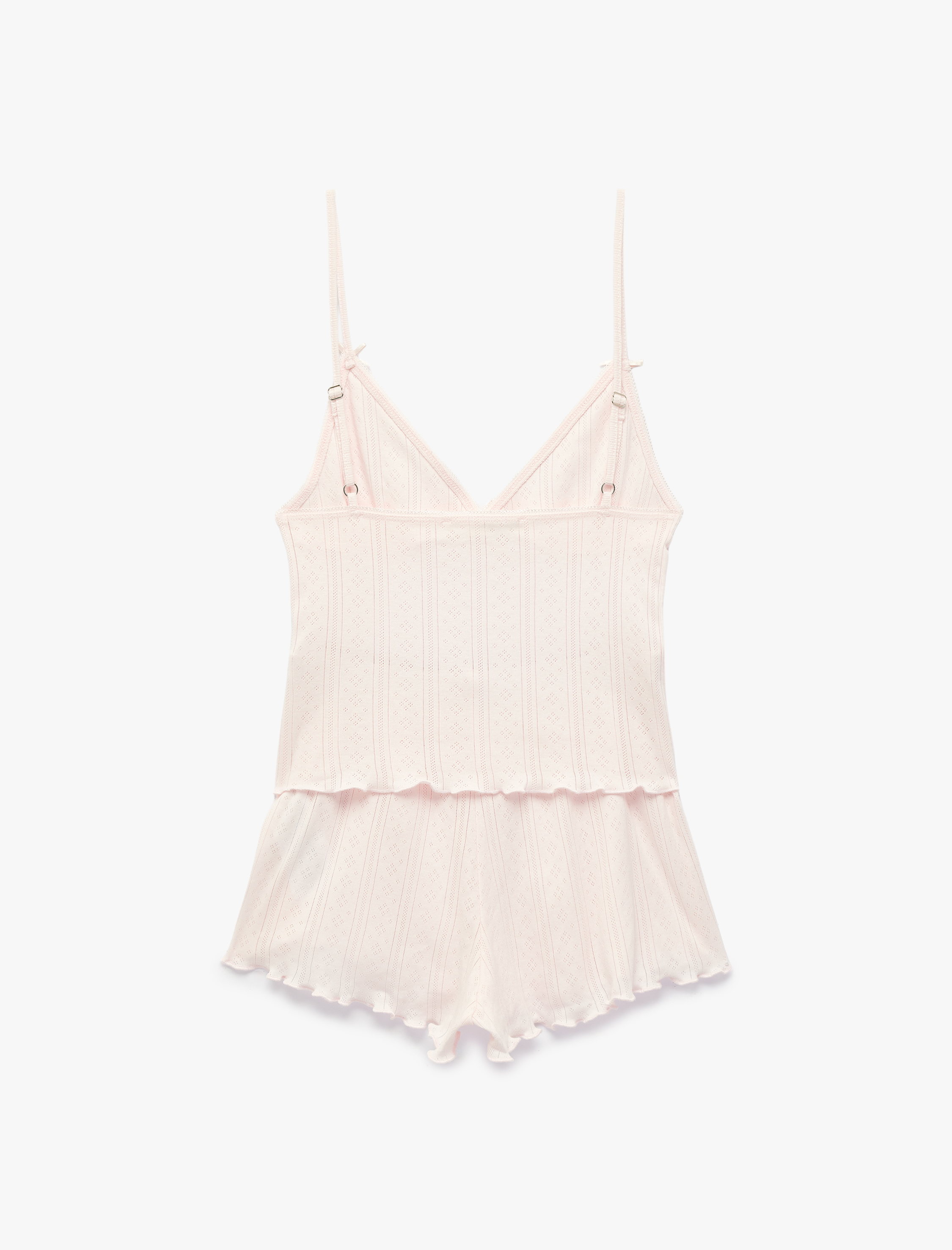   Rahat Kalıp Fiyonk Detaylı Pamuklu İnce Askılı Şortlu Örme Pijama Takımı