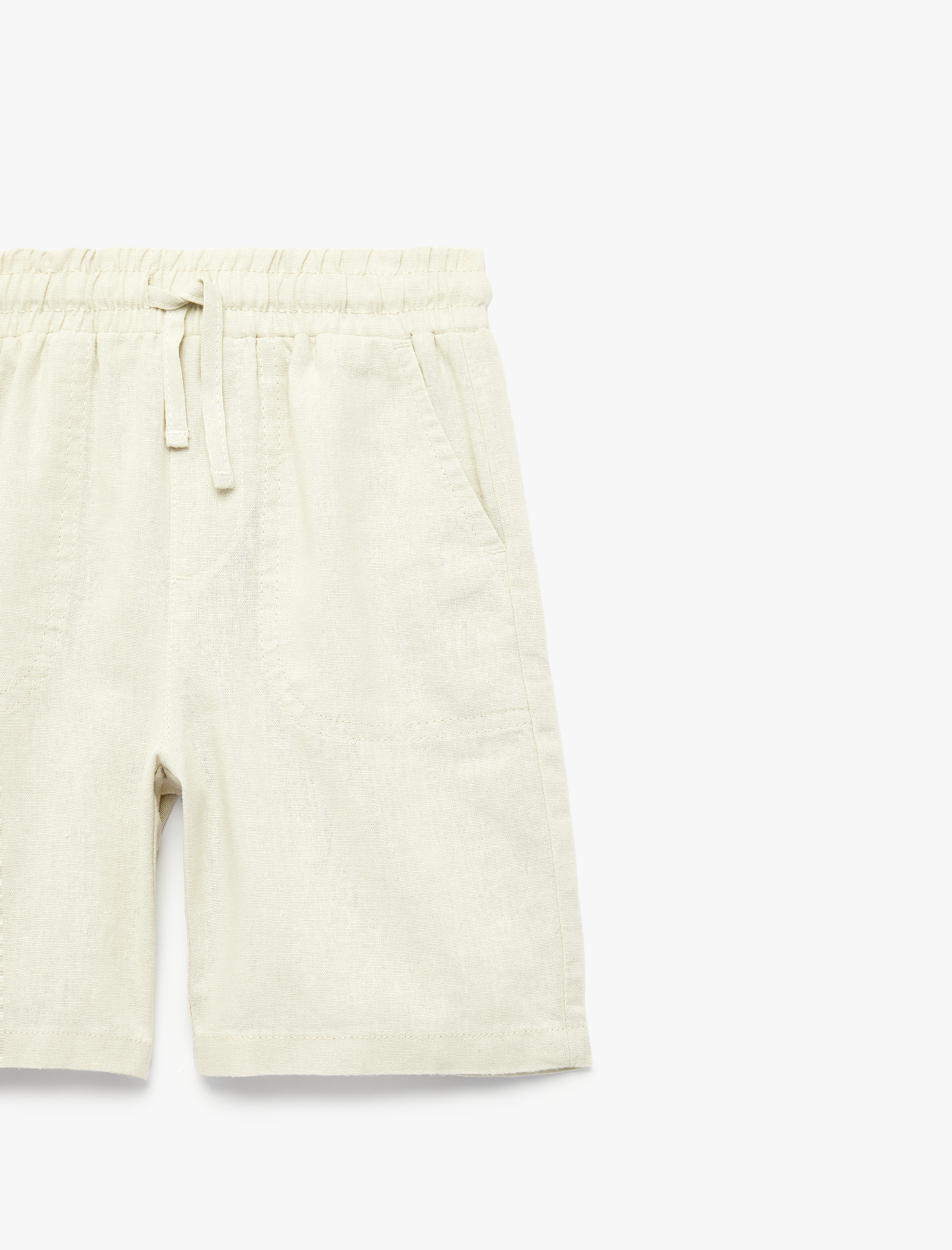  Erkek Çocuk Keten ve Viskon Karışımlı Beli Bağcıklı Basic Şort