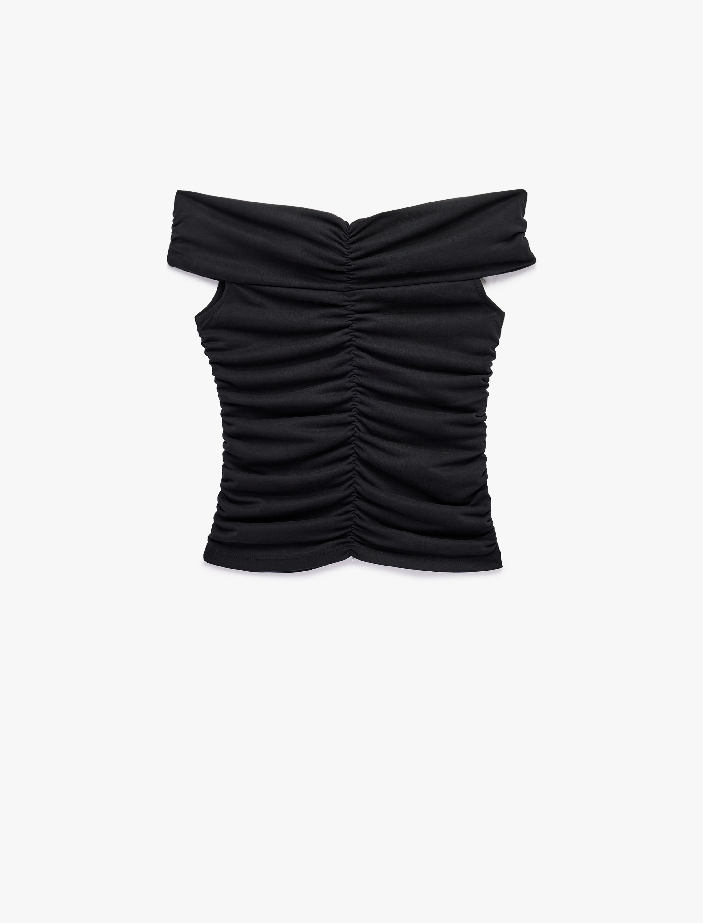   Büzgülü Kolsuz Slim Fit Modal Omzu Açık Bluz