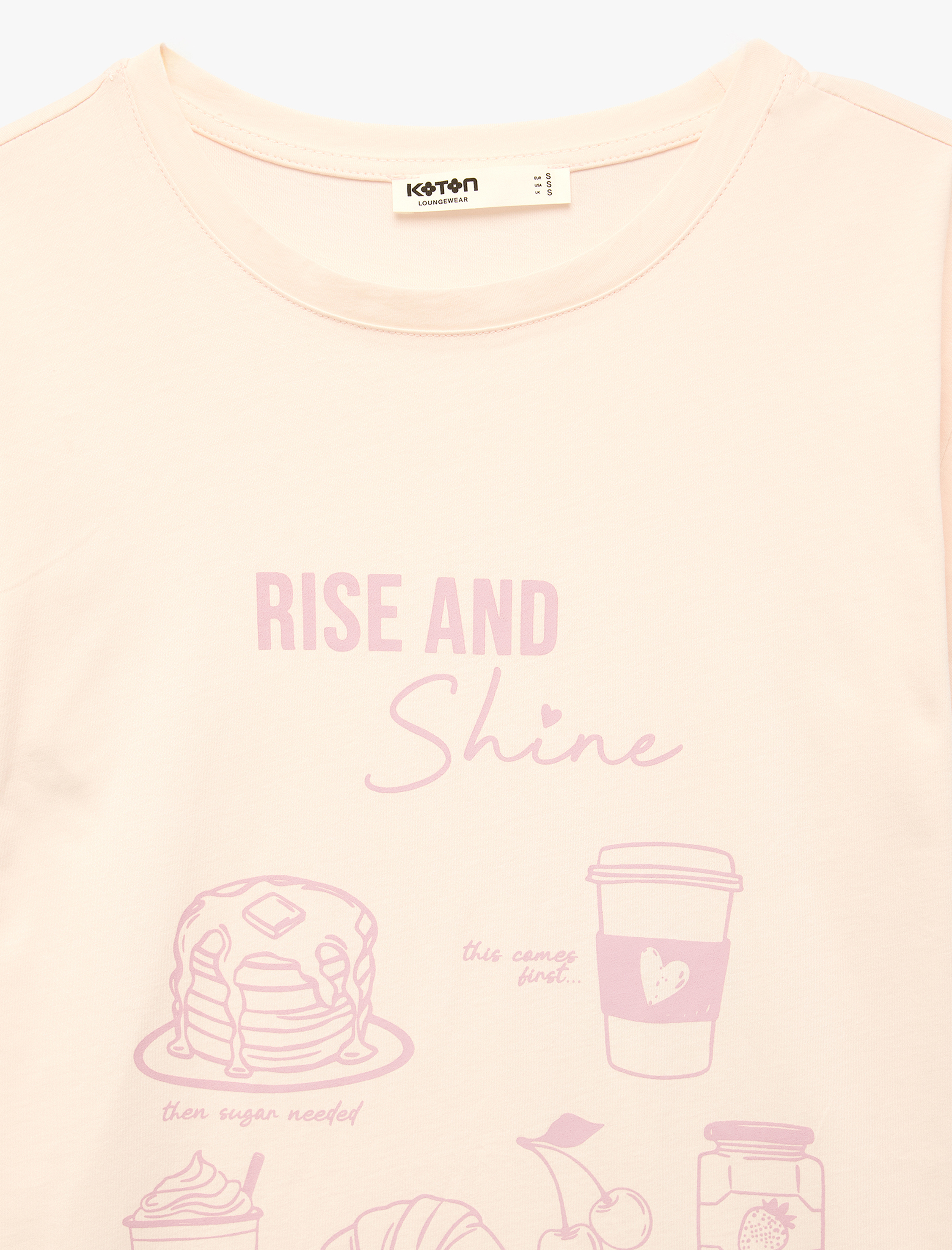   Rahat Kalıp Kısa Kollu Bisiklet Yaka Baskılı Pamuklu Gecelik