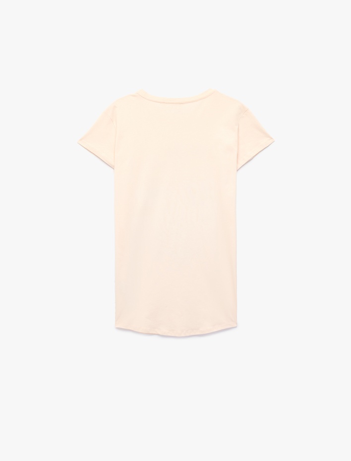  Rahat Kalıp Kısa Kollu Bisiklet Yaka Baskılı Pamuklu Gecelik