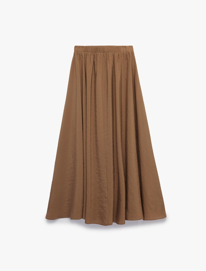  Modal Kumaş Beli Lastikli Midi Kloş Etek