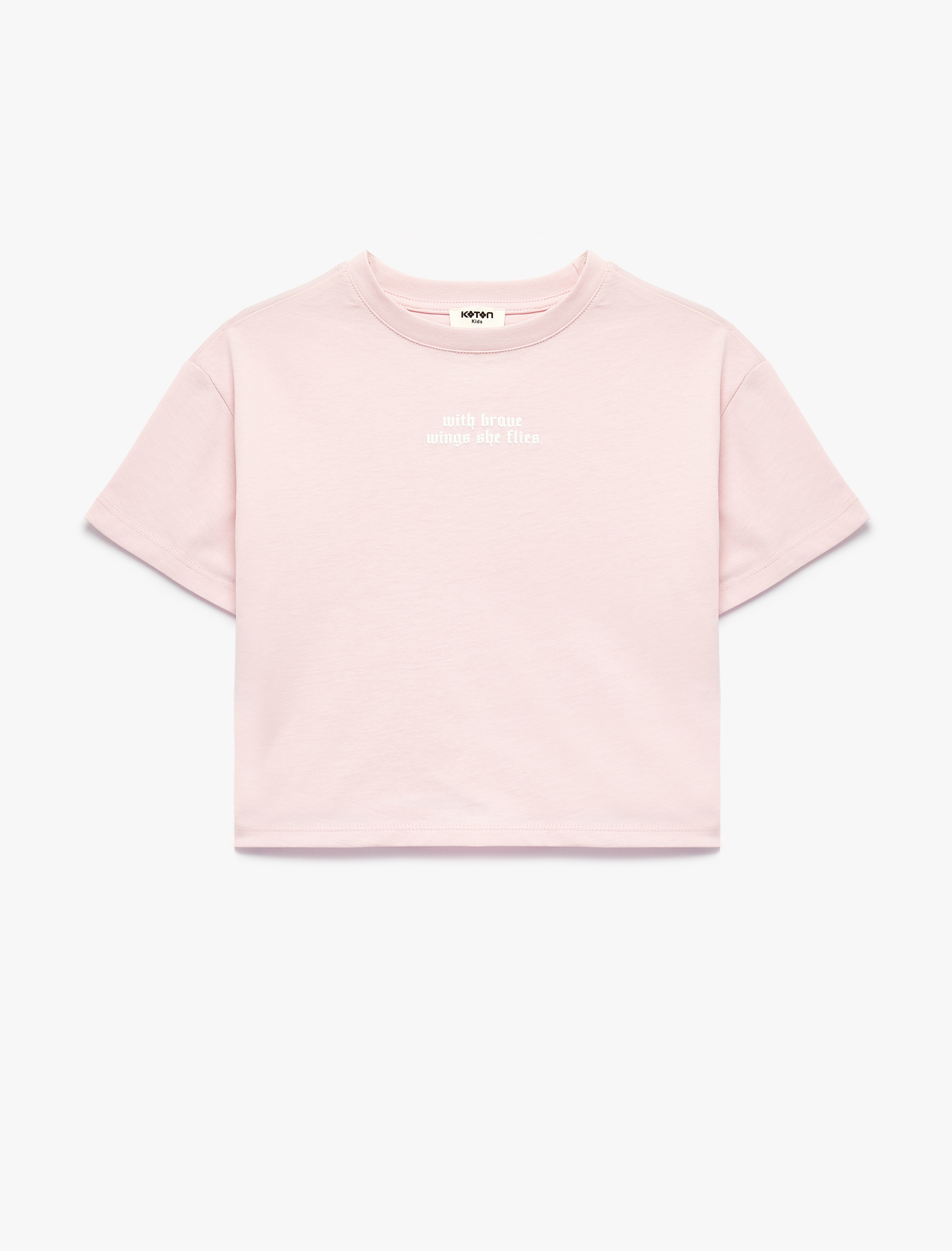  Kız Çocuk Pamuklu Kısa Kollu Bisiklet Yaka Arkası Baskılı Tişört