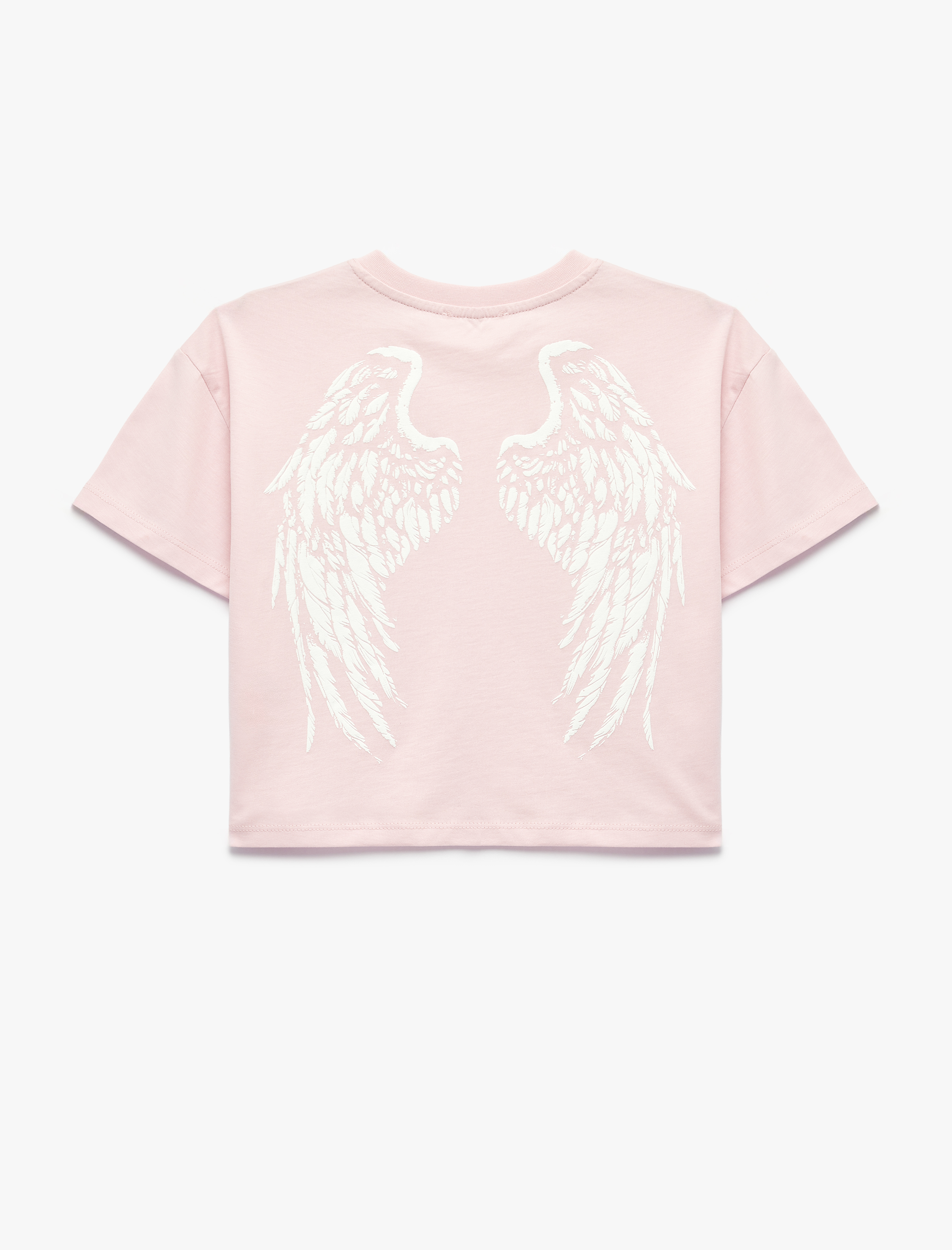  Kız Çocuk Pamuklu Kısa Kollu Bisiklet Yaka Arkası Baskılı Tişört