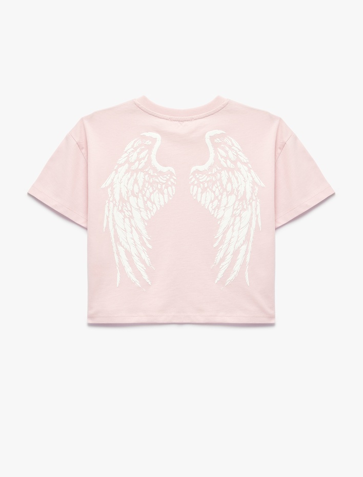 Kız Çocuk Pamuklu Kısa Kollu Bisiklet Yaka Arkası Baskılı Tişört