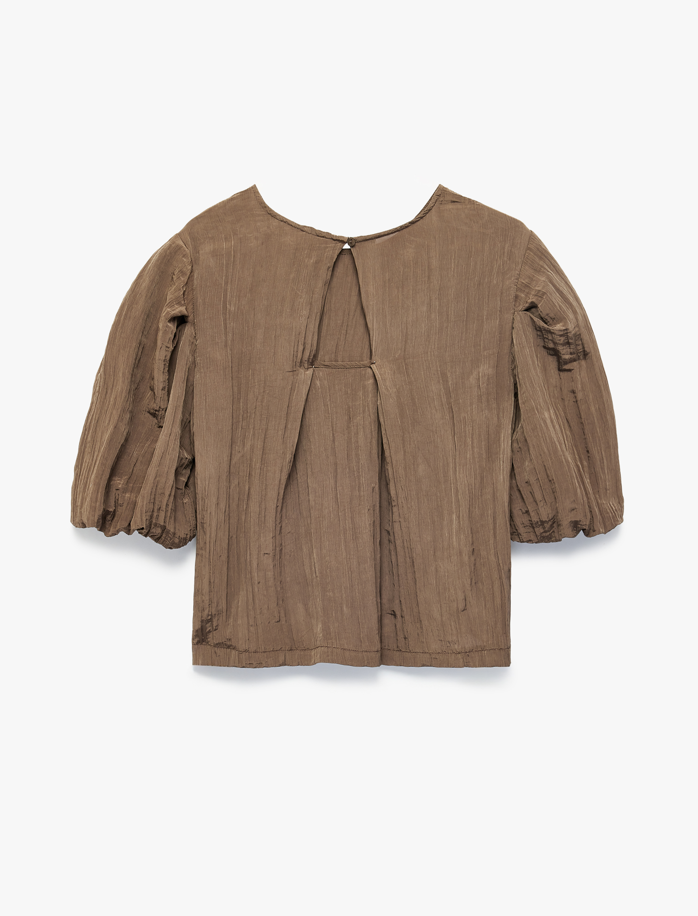   Bisiklet Yaka Kısa Balon Kollu Saten Bluz