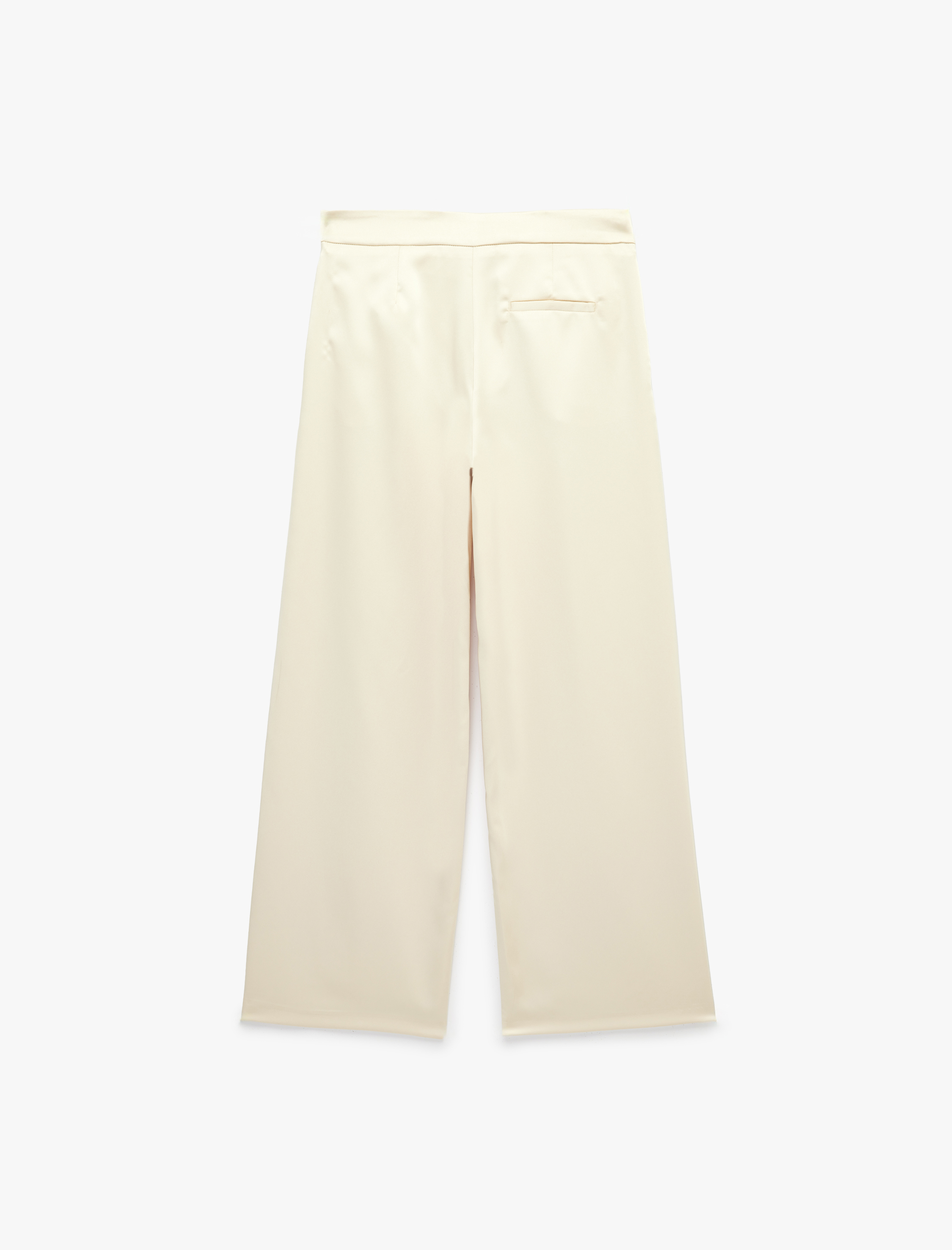   Regular Fit Geniş Paça Cep Detaylı Pileli Saten Pantolon