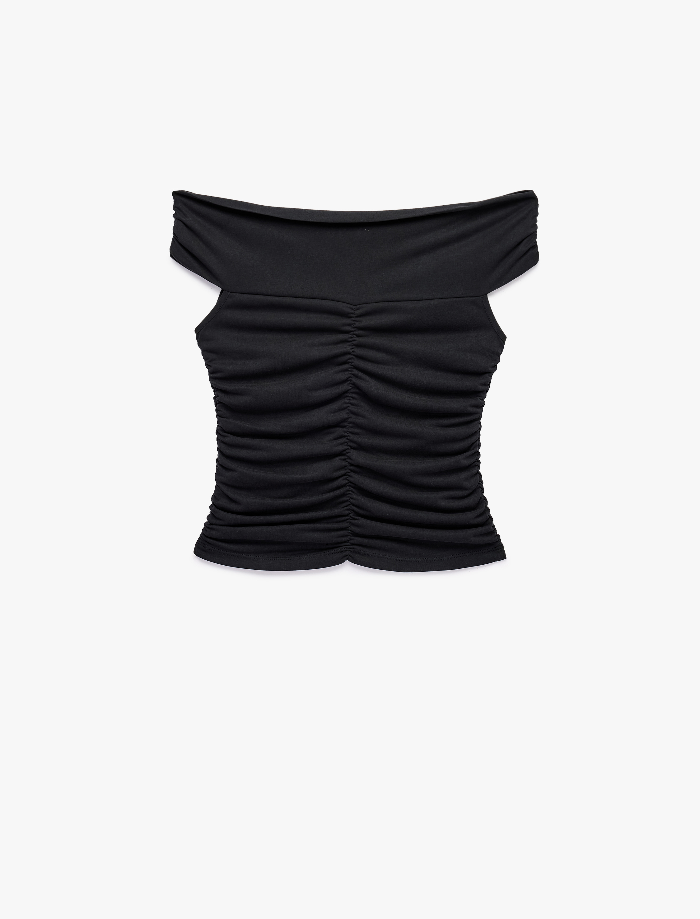   Büzgülü Kolsuz Slim Fit Modal Omzu Açık Bluz