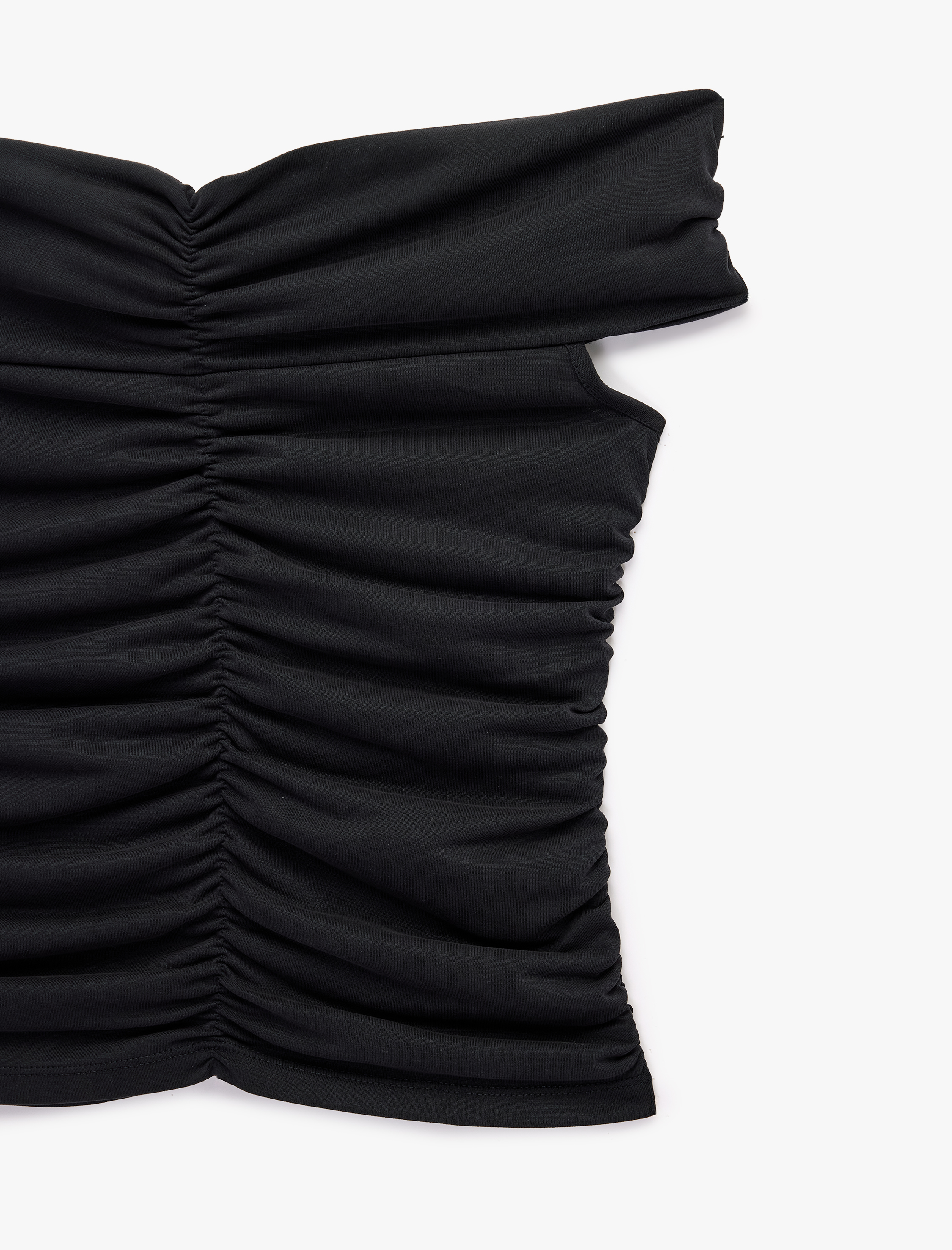   Büzgülü Kolsuz Slim Fit Modal Omzu Açık Bluz