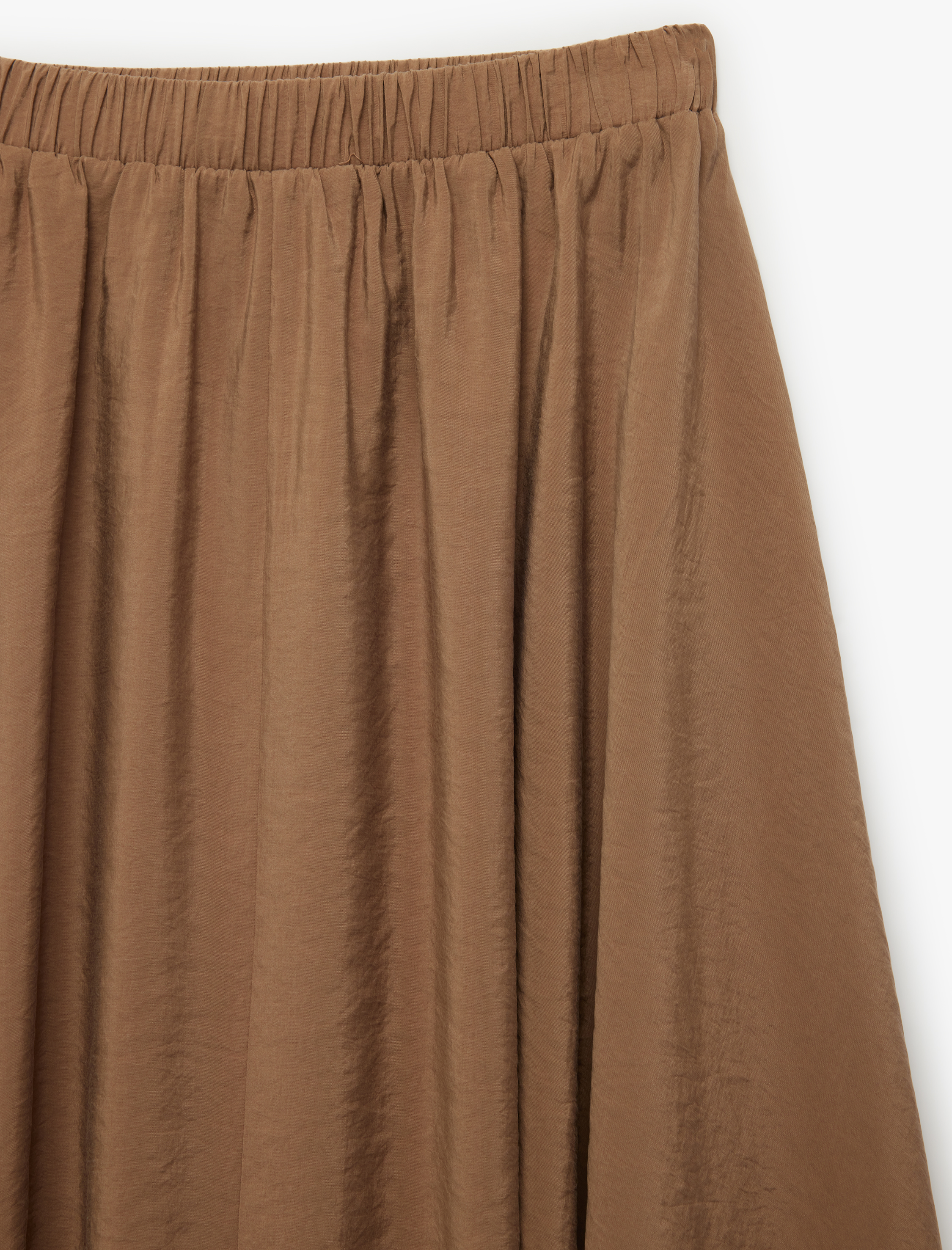   Modal Kumaş Beli Lastikli Midi Kloş Etek