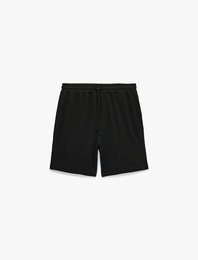 Straight Fit Cepli Pike Kumaş Bermuda Beli Bağcıklı Spor Şort