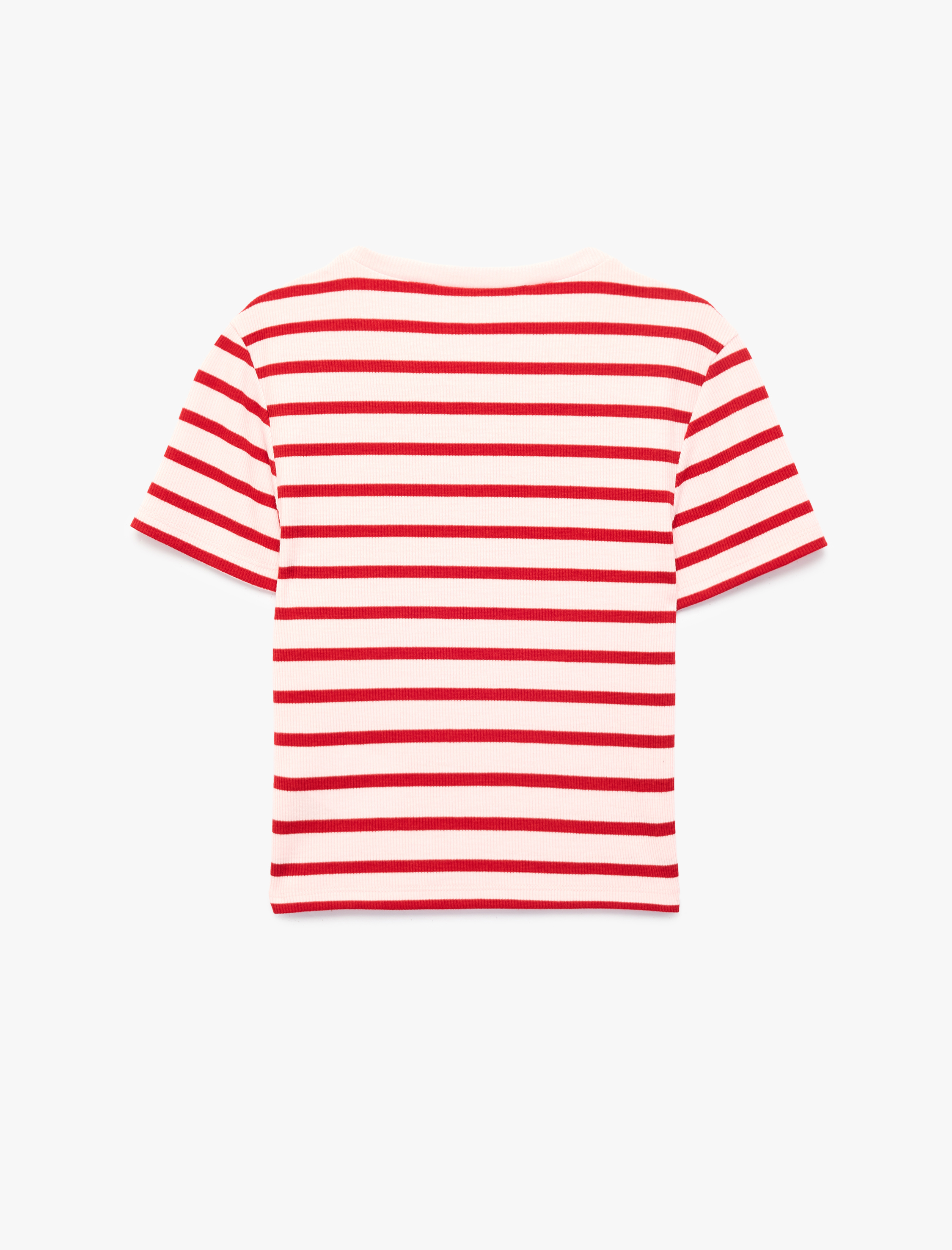   Slim Fit Viskon Karışımlı Kısa Kollu Bisiklet Yaka Çizgili Tişört