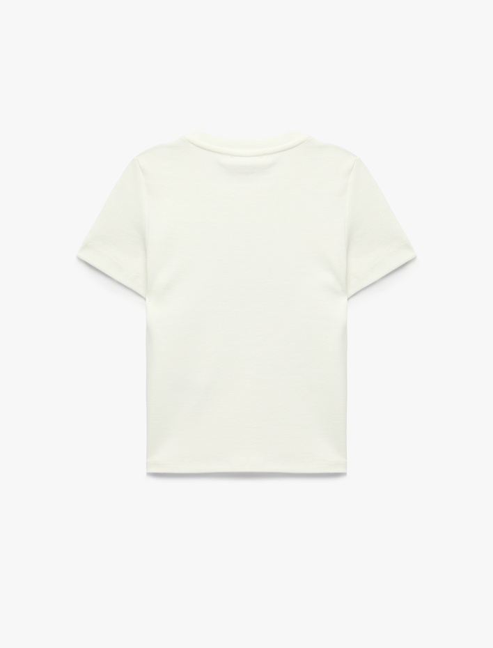  Pamuklu Slim Fit Kısa Kollu Bisiklet Yaka Yengeç Nakışlı Tişört