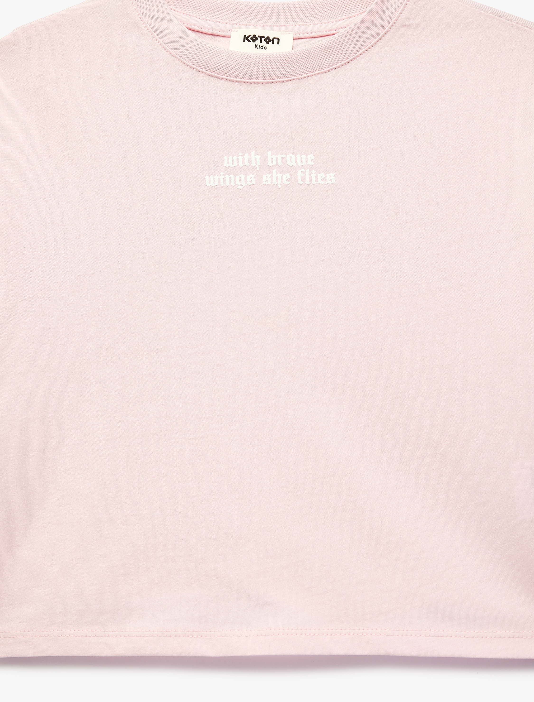  Kız Çocuk Pamuklu Kısa Kollu Bisiklet Yaka Arkası Baskılı Tişört