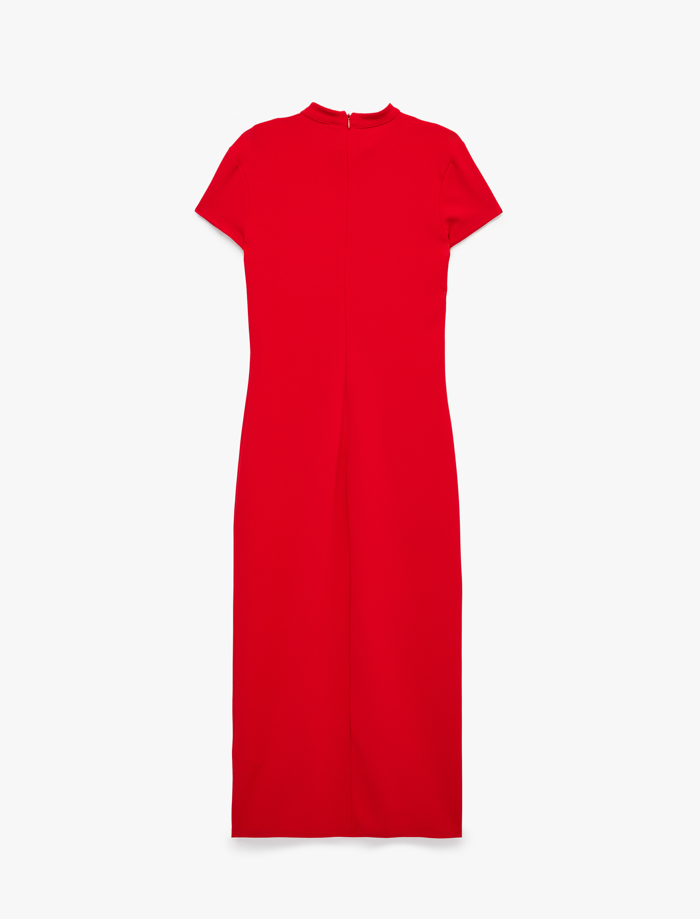   Slim Fit Kısa Kollu Yırtmaçlı Dik Yaka Qipao Yaka Midi Elbise