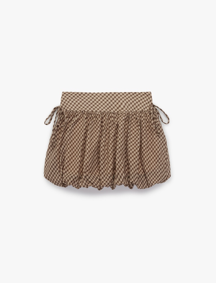  Slim Fit Yanları Bağlamalı Pötikareli Mini Balon Etek