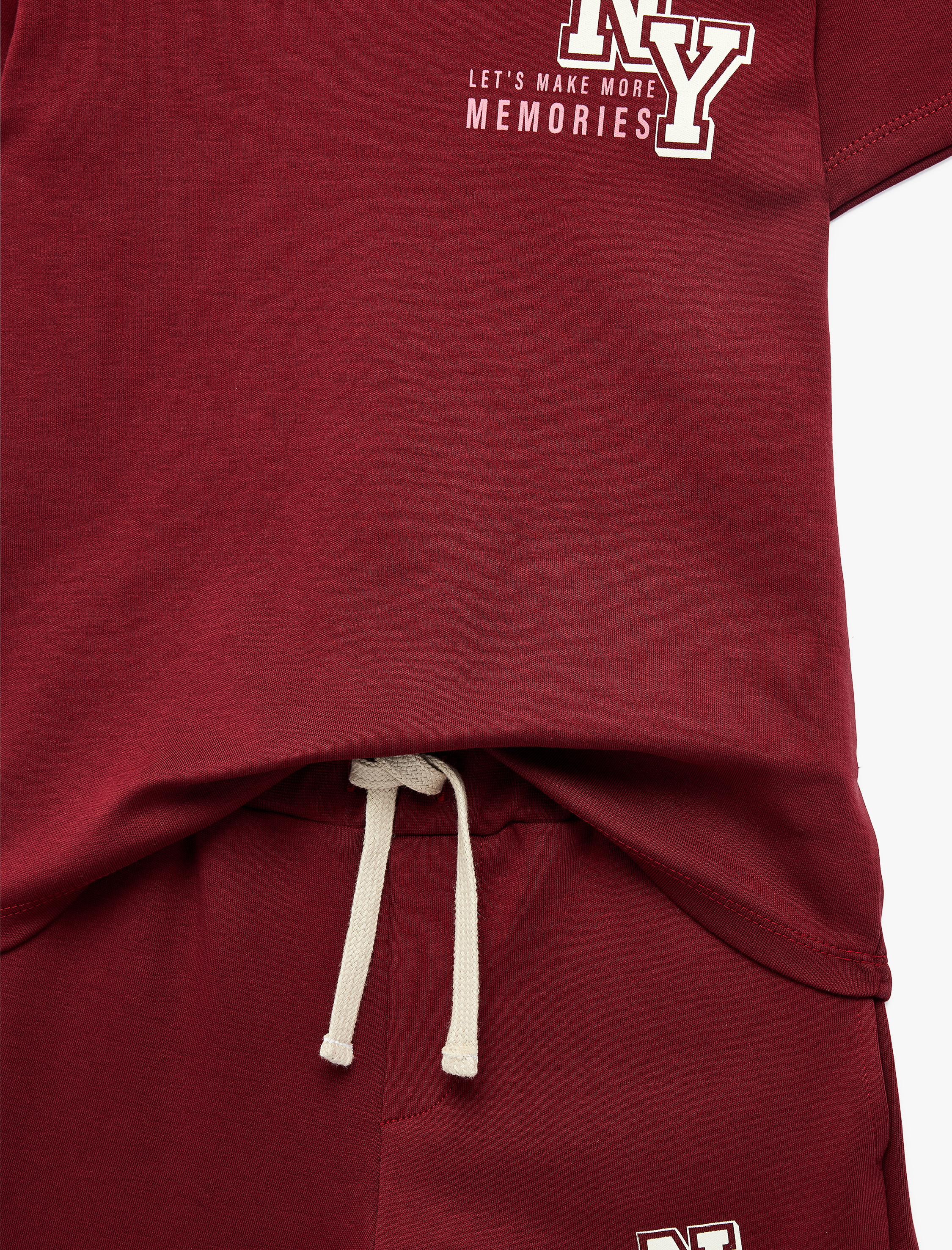  Erkek Çocuk Bisiklet Yaka Kısa Kollu Pamuklu Baskılı Tişört Şort Takımı - 2'li Set