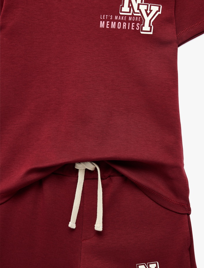 Erkek Çocuk Bisiklet Yaka Kısa Kollu Pamuklu Baskılı Tişört Şort Takımı - 2'li Set