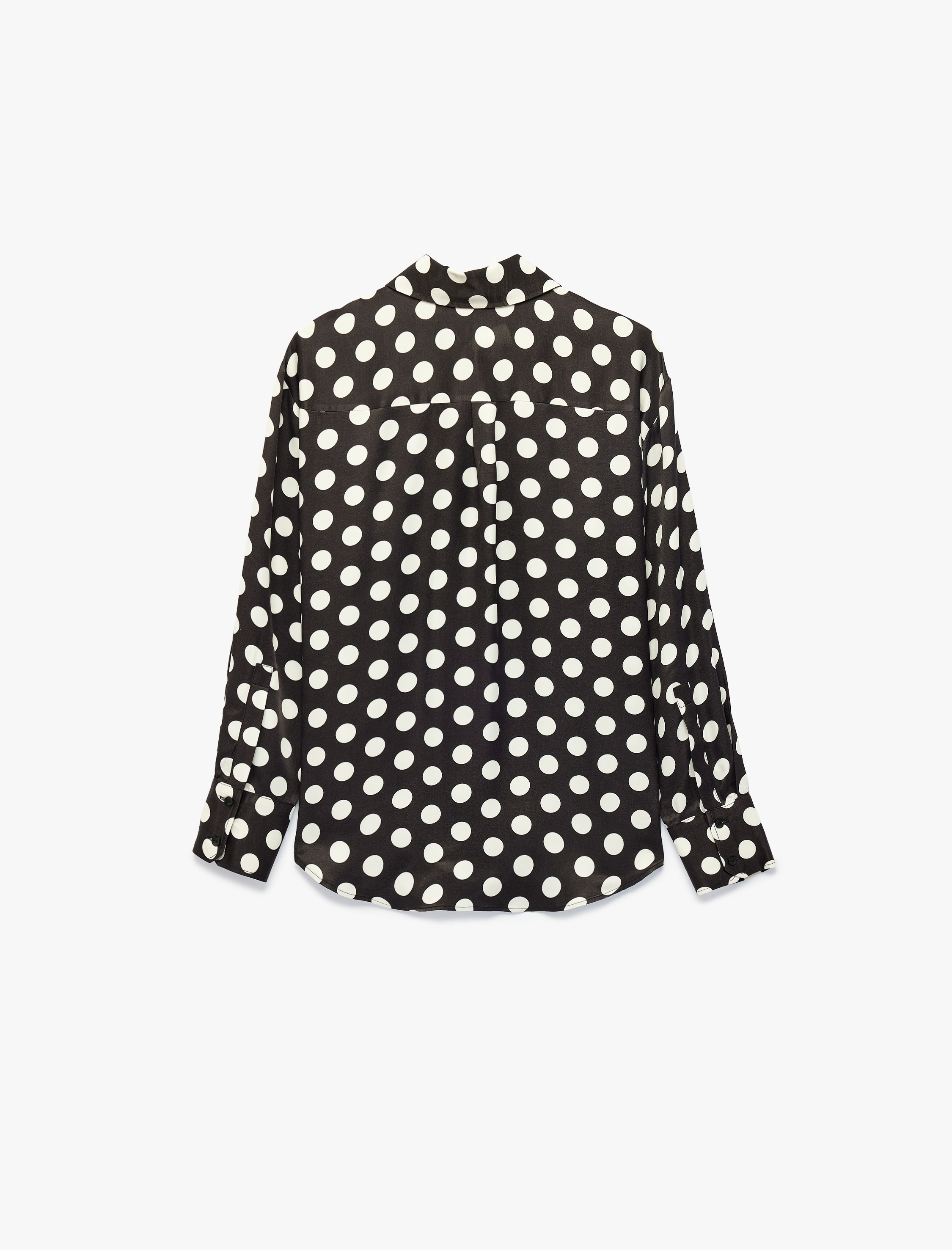   Uzun Kollu Klasik Yaka Düğmeli Viskon Puantiyeli Saten Gömlek