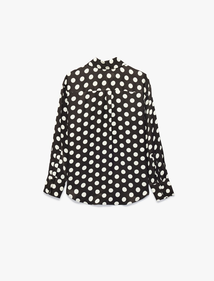  Uzun Kollu Klasik Yaka Düğmeli Viskon Puantiyeli Saten Gömlek