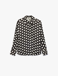 Uzun Kollu Klasik Yaka Düğmeli Viskon Puantiyeli Saten Gömlek