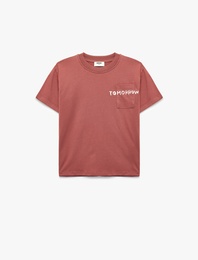 Pamuklu Kısa Kollu Bisiklet Yaka Baskılı Tişört