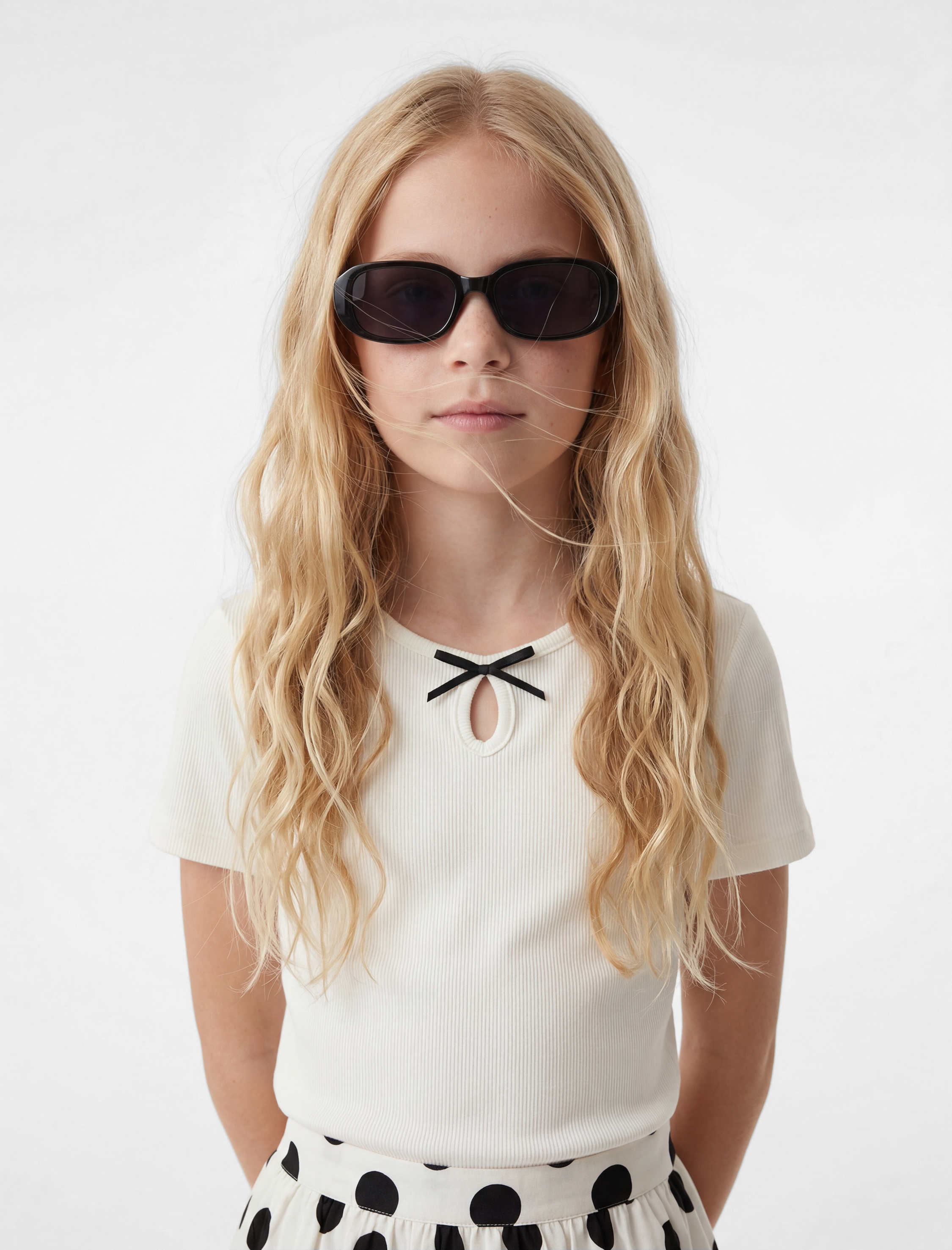  Kız Çocuk Kaşkorse Pamuklu Kısa Kollu Bisiklet Yaka Fiyonklu Tişört