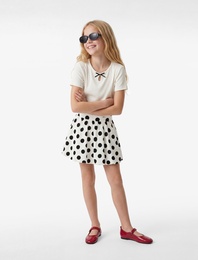 Kaşkorse Pamuklu Kısa Kollu Bisiklet Yaka Fiyonklu Tişört