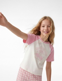 Pamuklu Kısa Kollu Bisiklet Yaka Kiraz Baskılı Tişört