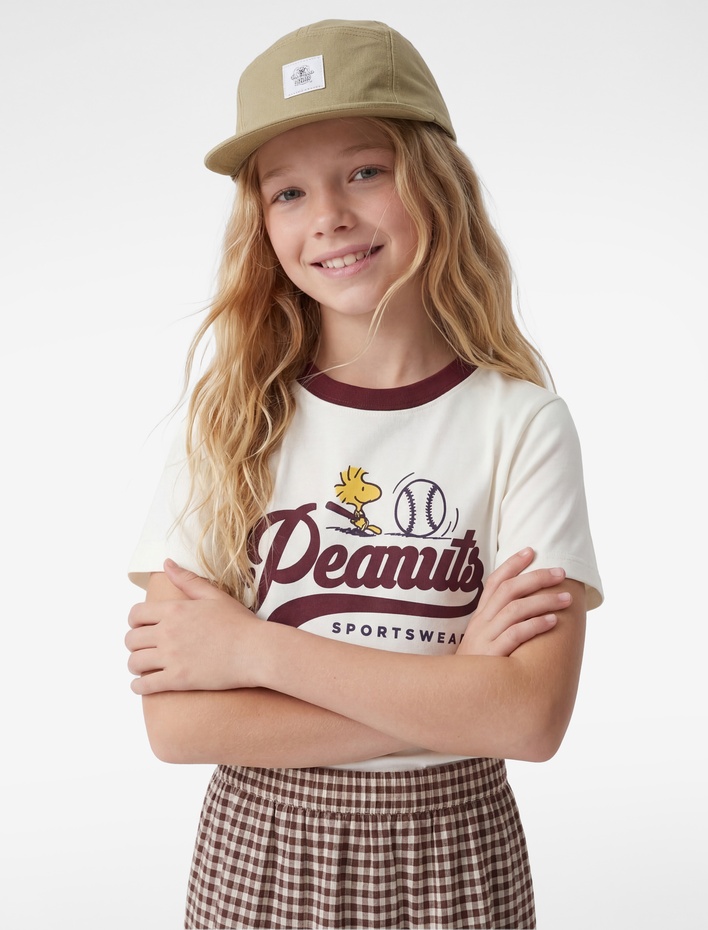 Kız Çocuk Lisanslı Snoopy Baskılı Bisiklet Yaka Kısa Kollu Pamuklu Tişört