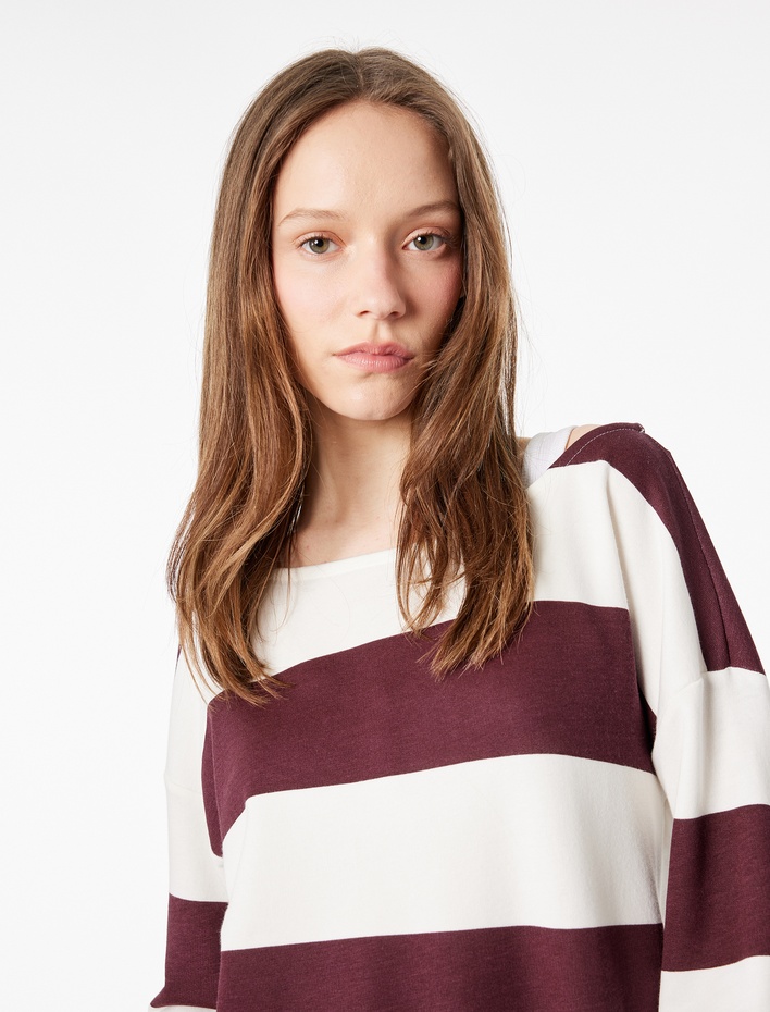  Rahat Kalıp Modal Karışımlı Omzu Açık Kayık Yaka Sweatshirt