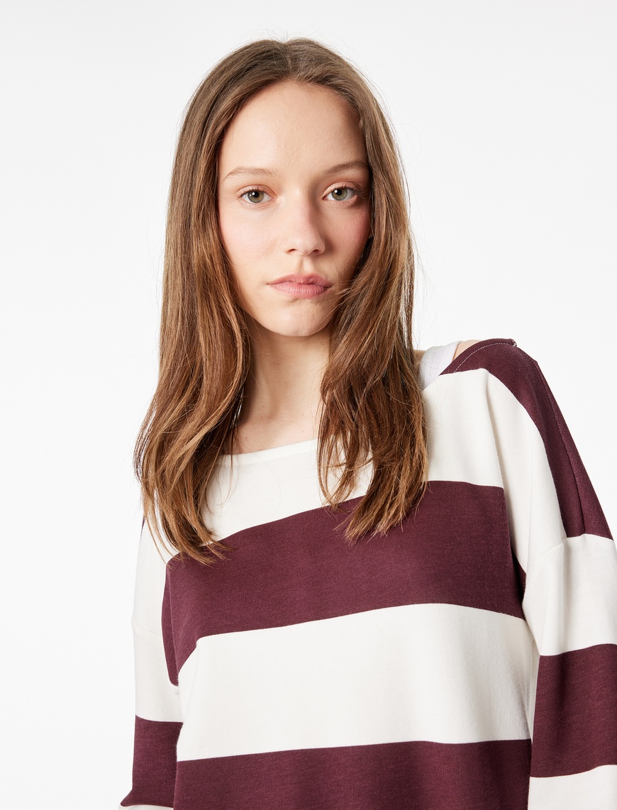 Koton Kadın Rahat Kalıp Modal Karışımlı Omzu Açık Kayık Yaka Sweatshirt