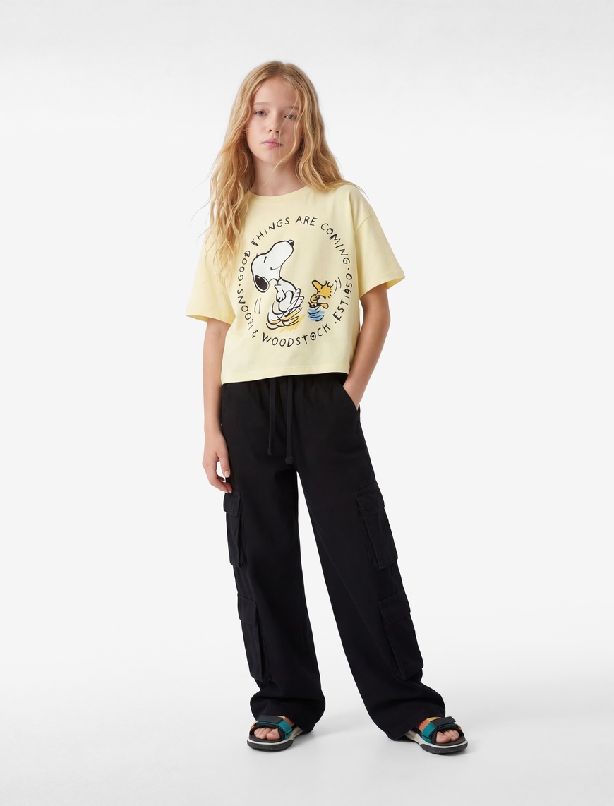 Koton Snoopy Baskılı Bisiklet Yaka Kısa Kollu Pamuklu Lisanslı T-Shirt