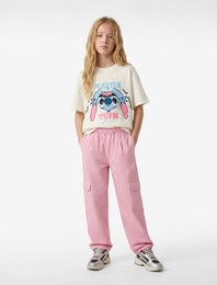 Stitch Baskılı Kısa Kollu Bisiklet Yaka Pamuklu Lisanslı Tişört